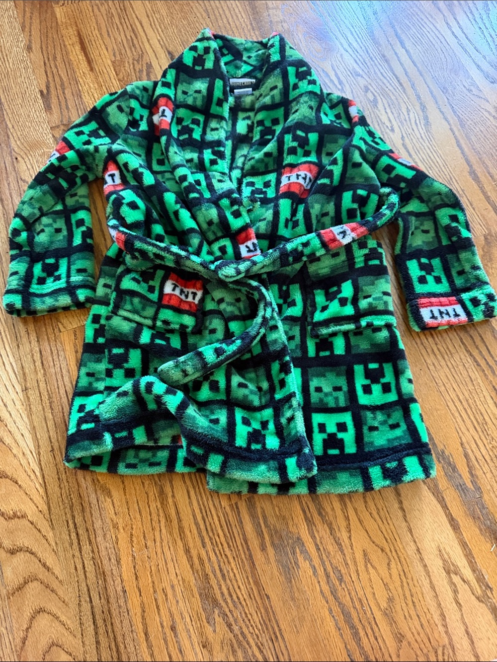 Kids Green Creeper Fleece Robe size 6